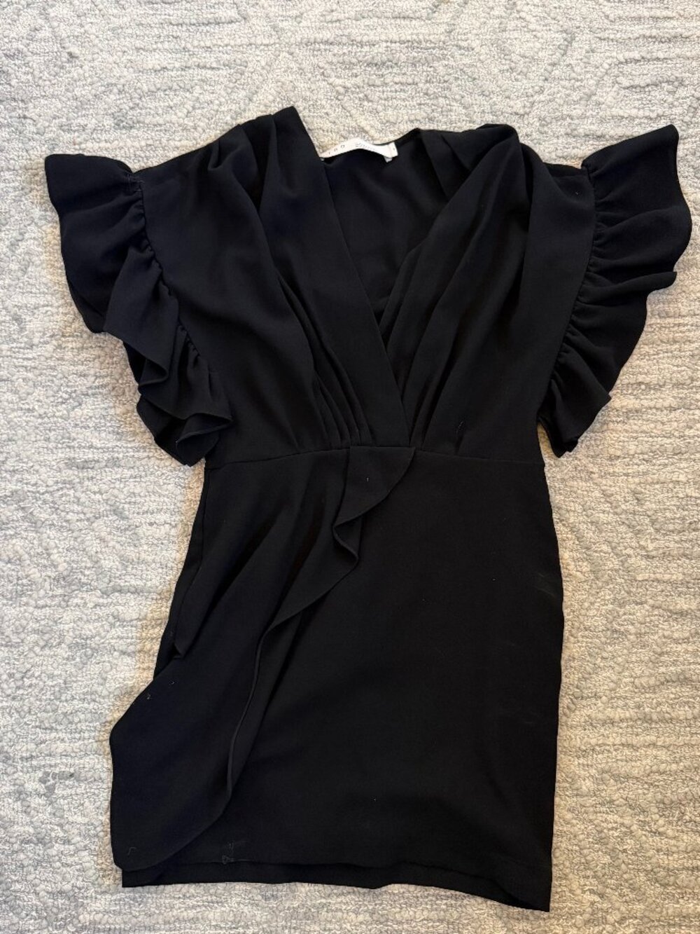 IRO Black Ruffle Wrap Mini Dress FR 38 / US 6